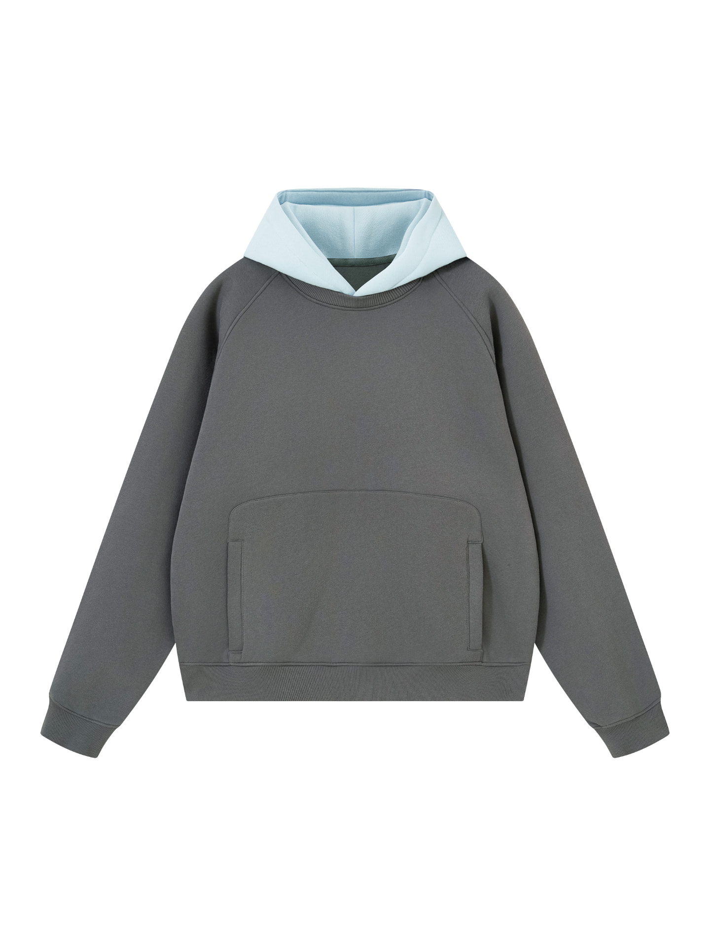 Dual State Contrast Hood Pullover in Charcoal / ice blue