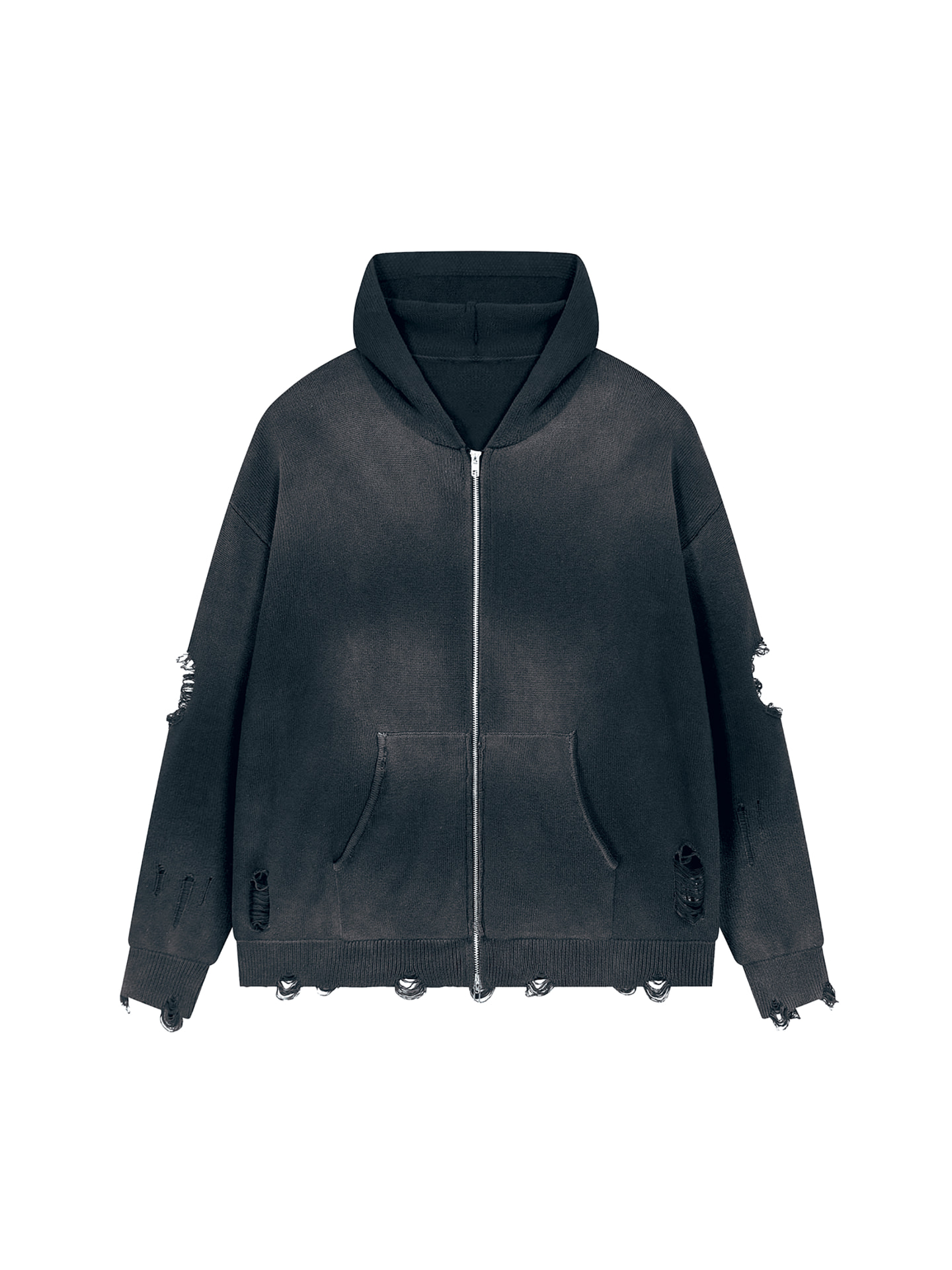 Scars & Texture Distressed Zip Hoodie in Faded vintage black