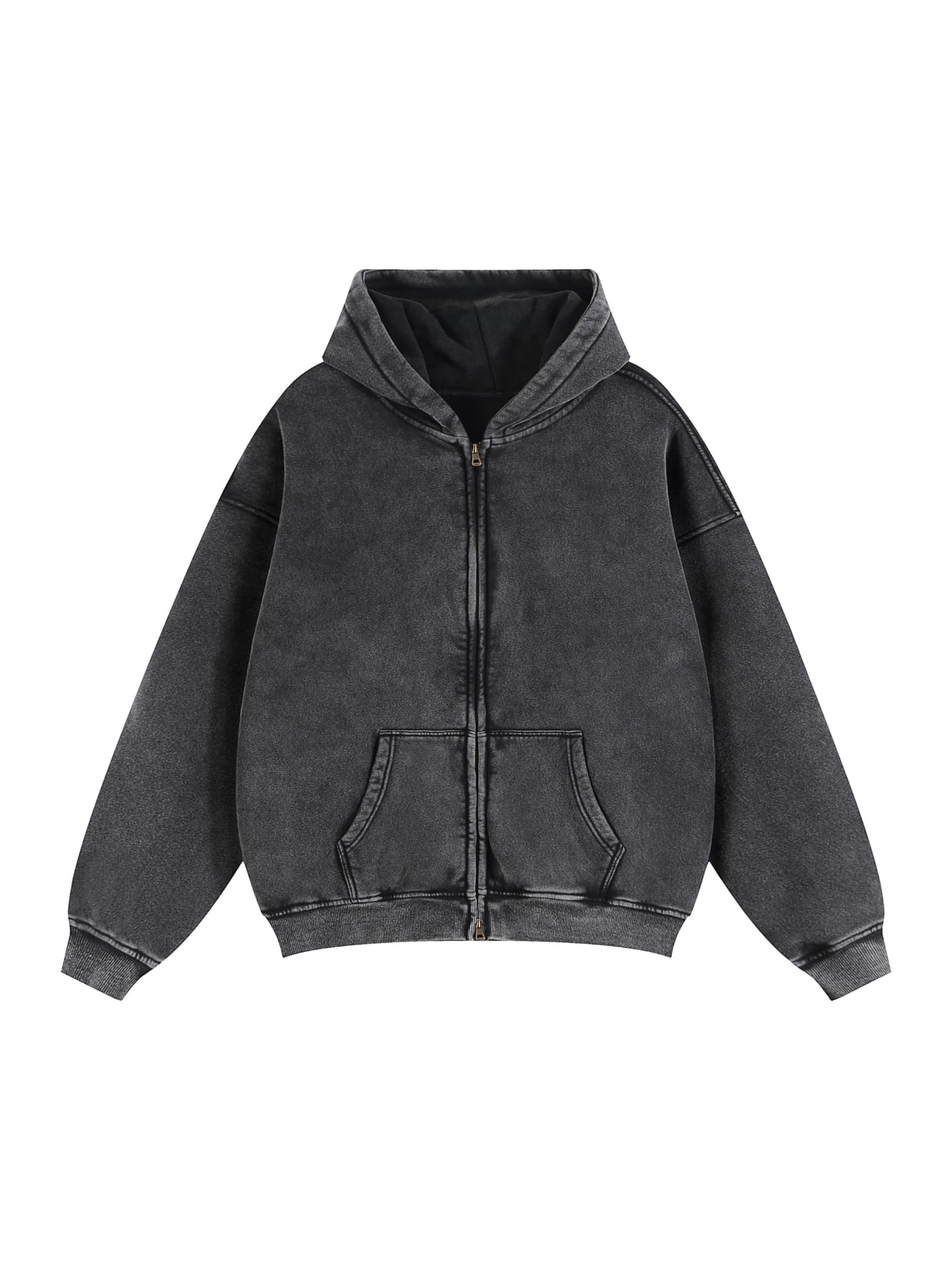 Weathered Storm Mineral Wash Zip Hoodie in Acid-washed charcoal