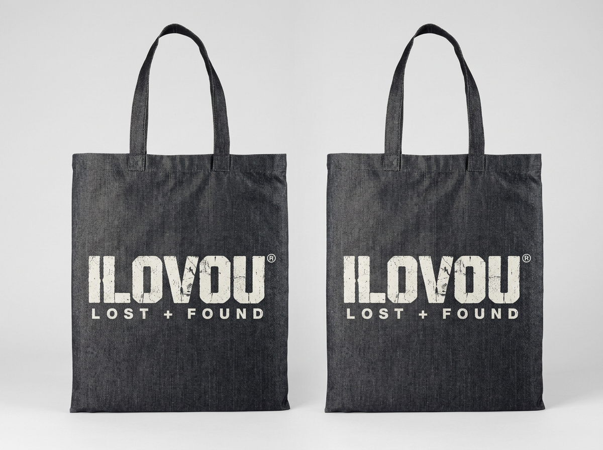Hold Your Own Tote in Charcoal denim, front and back with ILOVOU logo