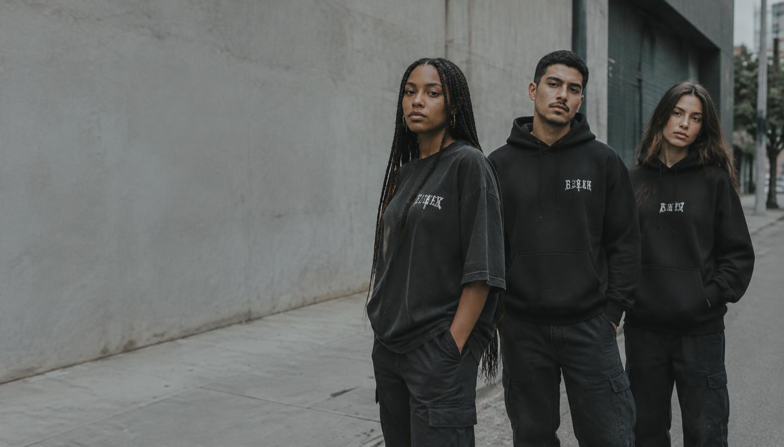 Models wearing ILOVOU Lost + Found tees and hoodies