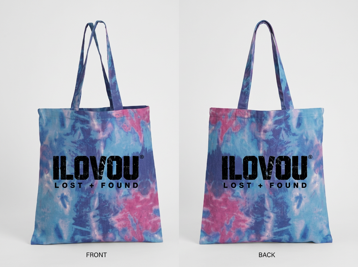 Found Era Tie-Dye Tote in Cotton candy, front and back with ILOVOU logo