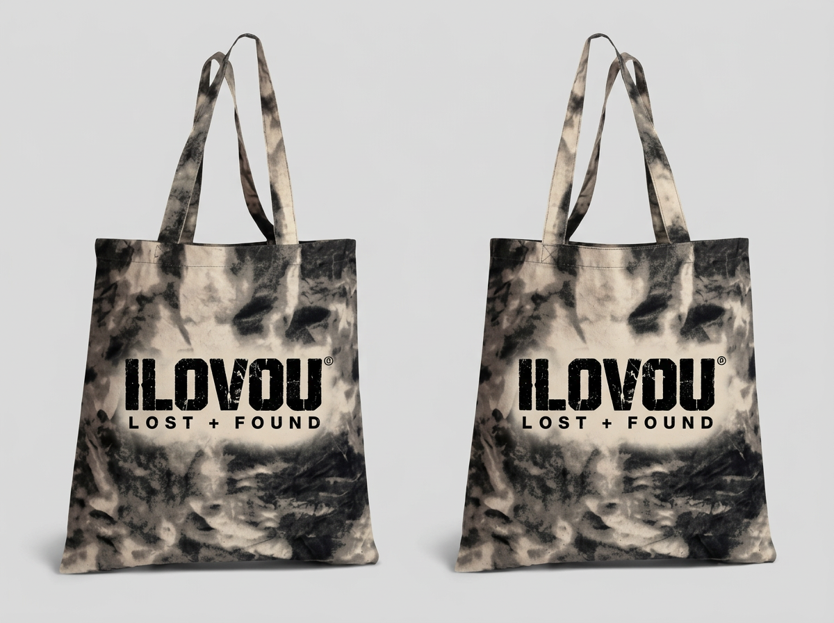 Found Era Tie-Dye Tote in Eclipse, front and back with ILOVOU logo