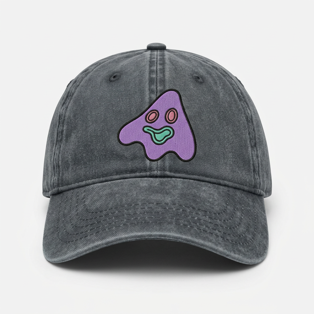Ghost embroidered on a Slate Grey vintage washed dad hat