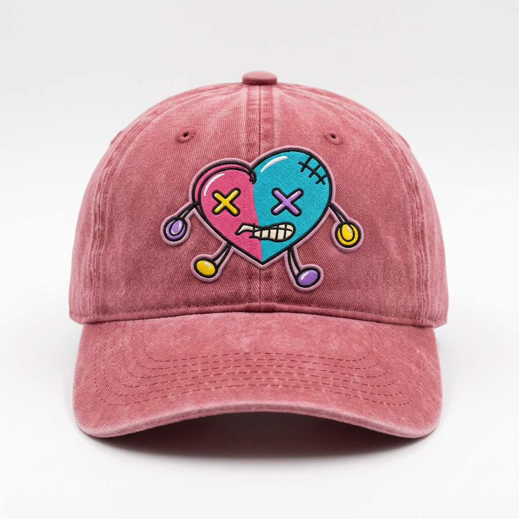 Stitched Heart embroidered on a Dusty Rose vintage washed dad hat