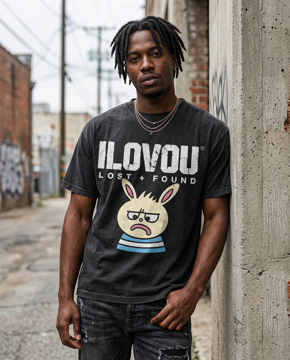 Model wearing the Grumpy Bunny tee