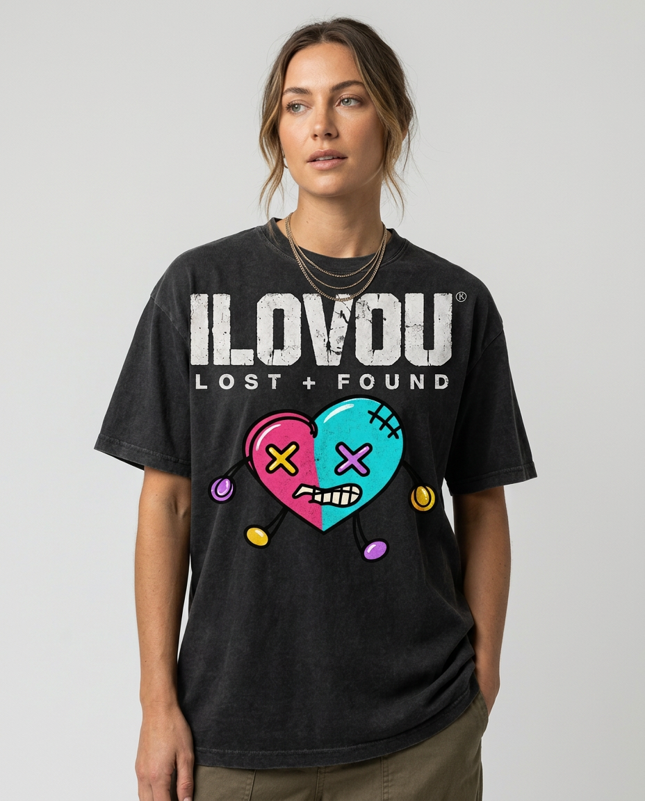 Model wearing the Stitched Heart tee