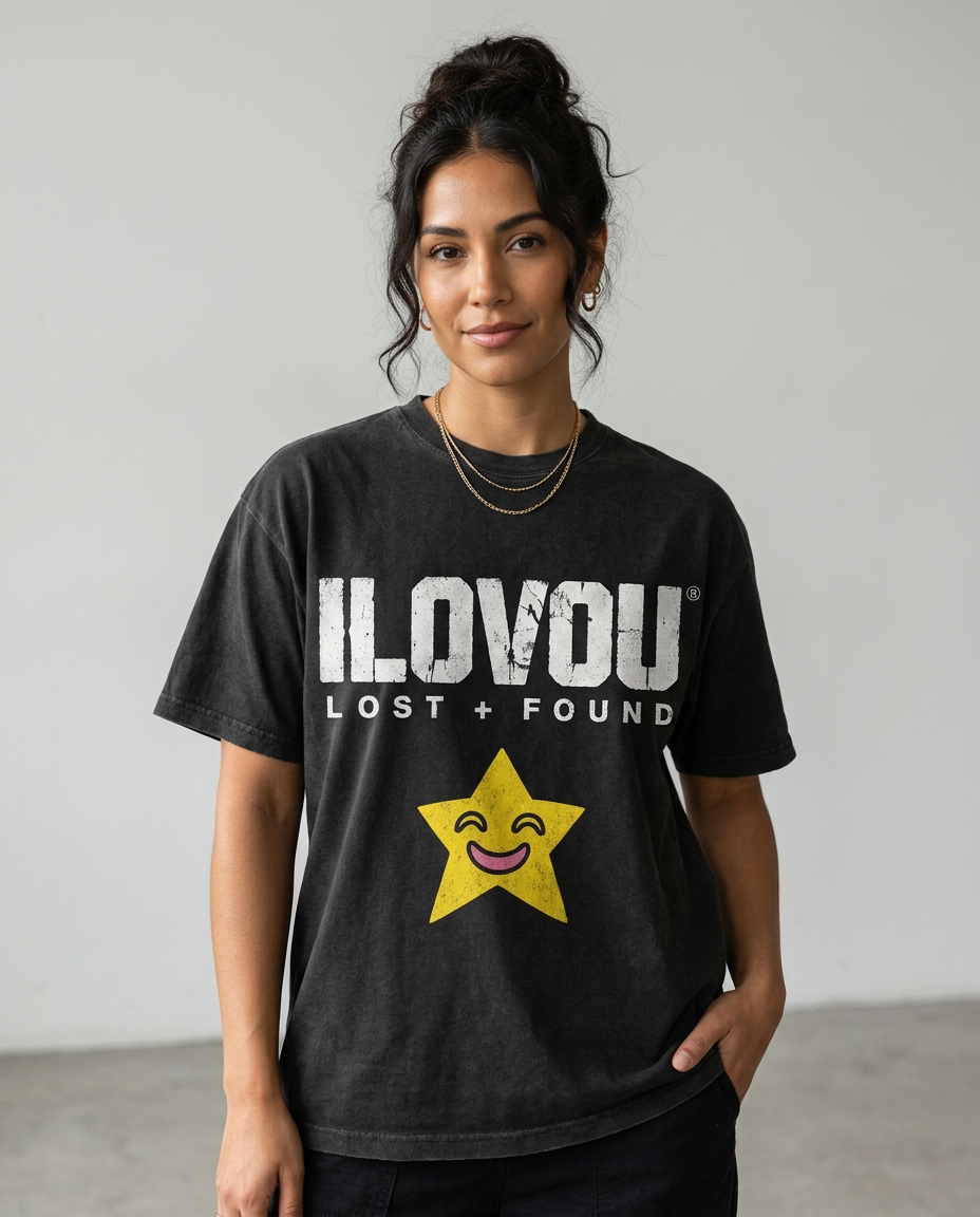 Model wearing the Smiling Star tee