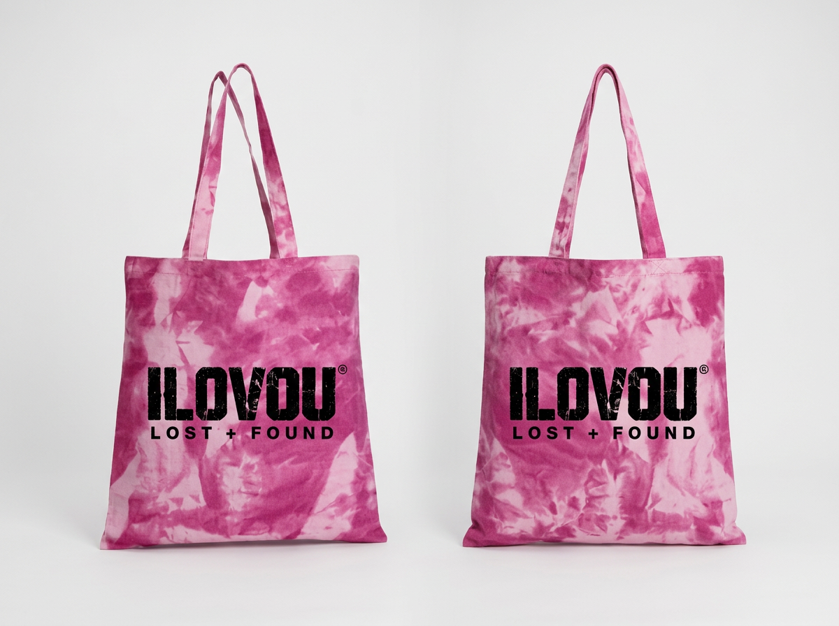Found Era Tie-Dye Tote in Pink, front and back with ILOVOU logo