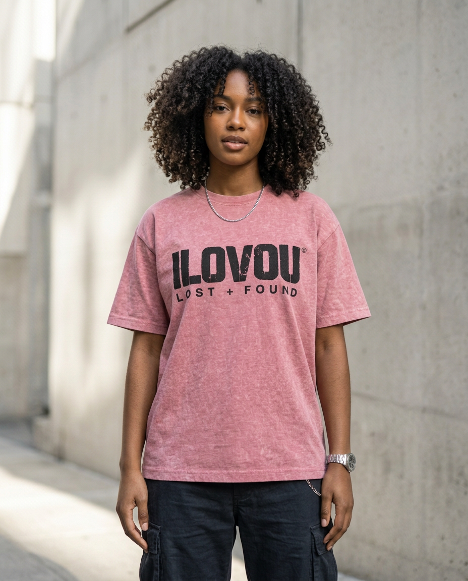 Model wearing The Lost + Found Tee in Heather pink